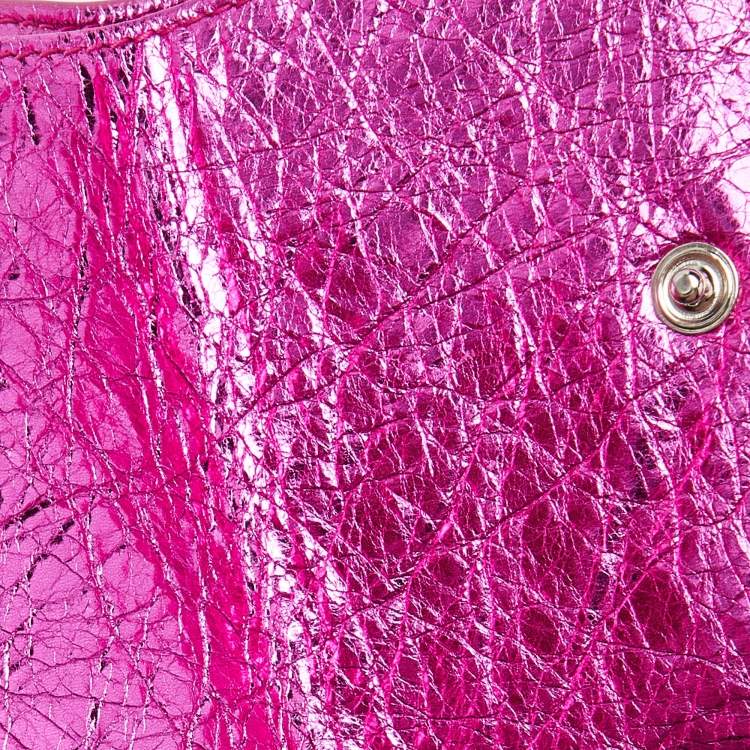 Pre Owned Balenciaga Metallic Pink Leather Mini Papier Wallet