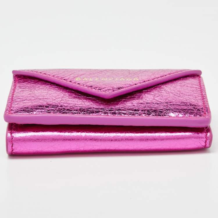 Pre Owned Balenciaga Metallic Pink Leather Mini Papier Wallet
