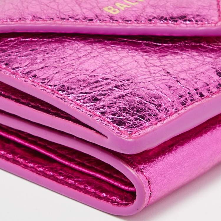 Pre Owned Balenciaga Metallic Pink Leather Mini Papier Wallet