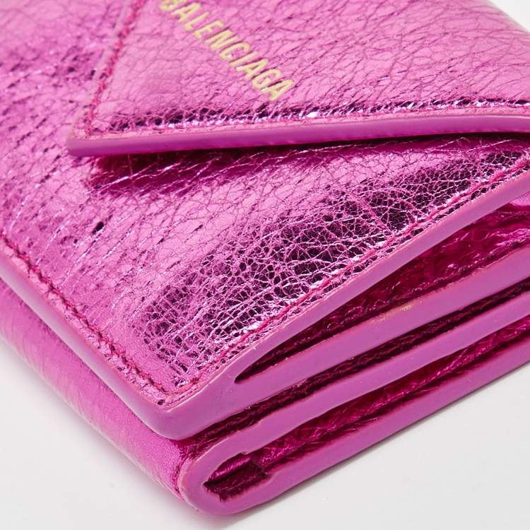 Pre Owned Balenciaga Metallic Pink Leather Mini Papier Wallet