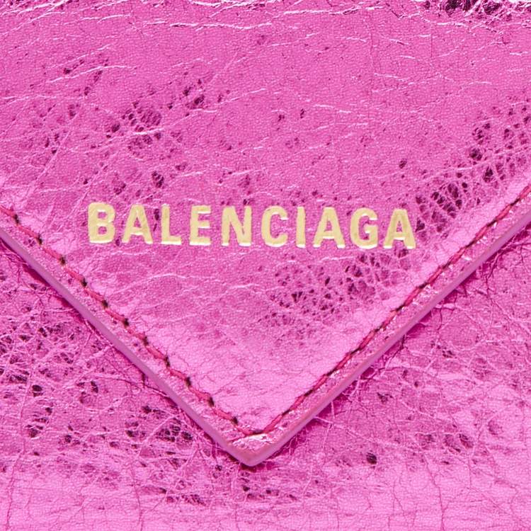 Pre Owned Balenciaga Metallic Pink Leather Mini Papier Wallet