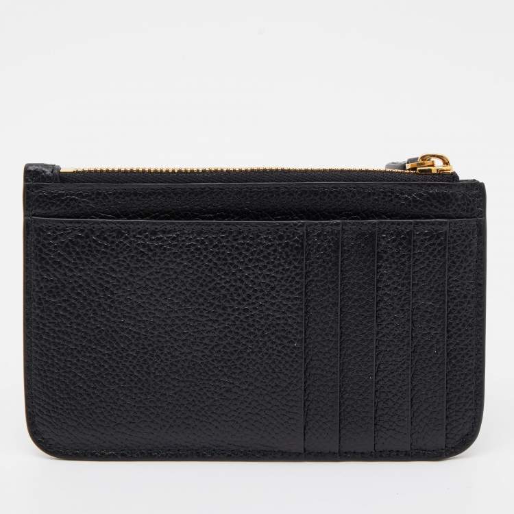 Pre Owned Balenciaga Black Leather Logo Zip Card Holder