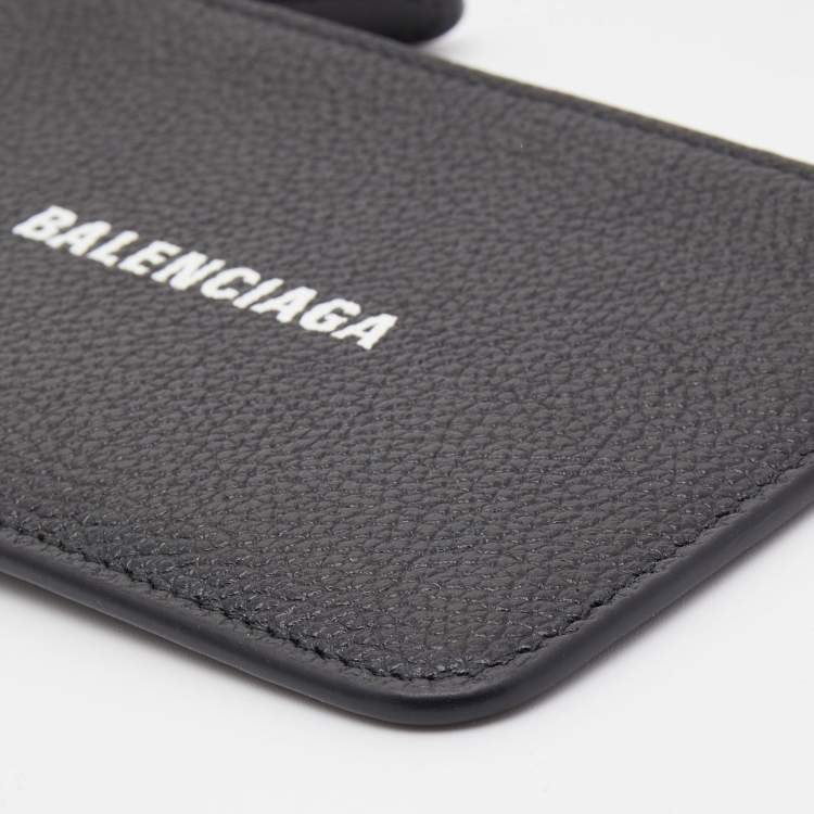 Pre Owned Balenciaga Black Leather Logo Zip Card Holder