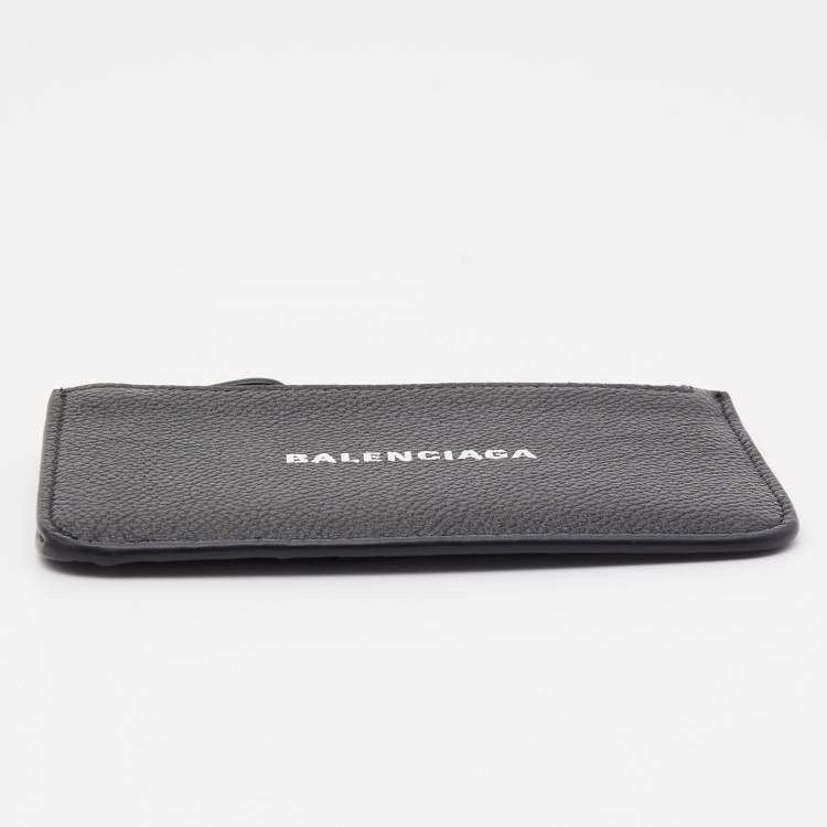 Pre Owned Balenciaga Black Leather Logo Zip Card Holder