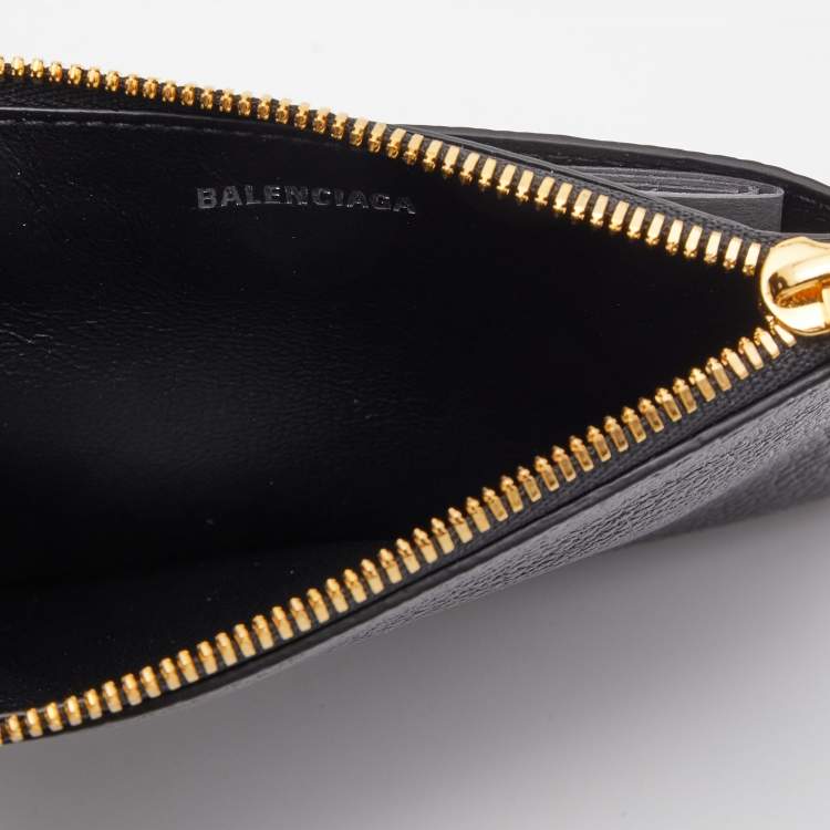 Pre Owned Balenciaga Black Leather Logo Zip Card Holder