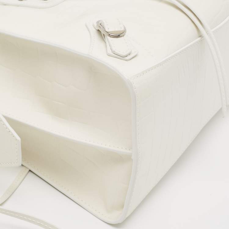 Pre Owned Balenciaga Off White Croc Embossed Leather Small Neo Classic Tote