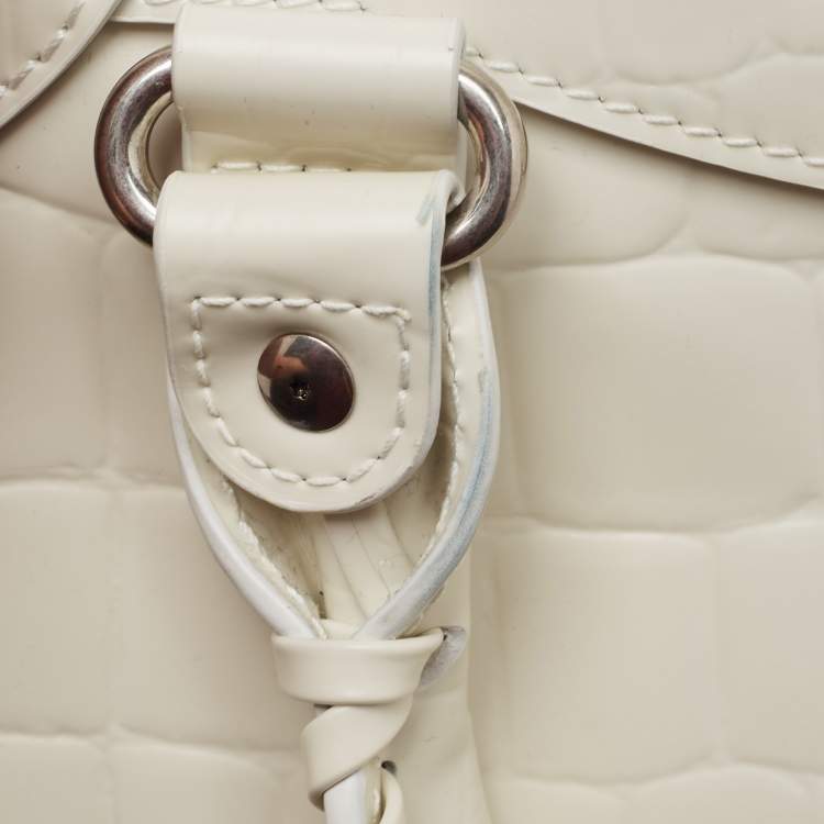 Pre Owned Balenciaga Off White Croc Embossed Leather Small Neo Classic Tote
