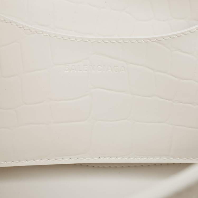 Pre Owned Balenciaga Off White Croc Embossed Leather Small Neo Classic Tote