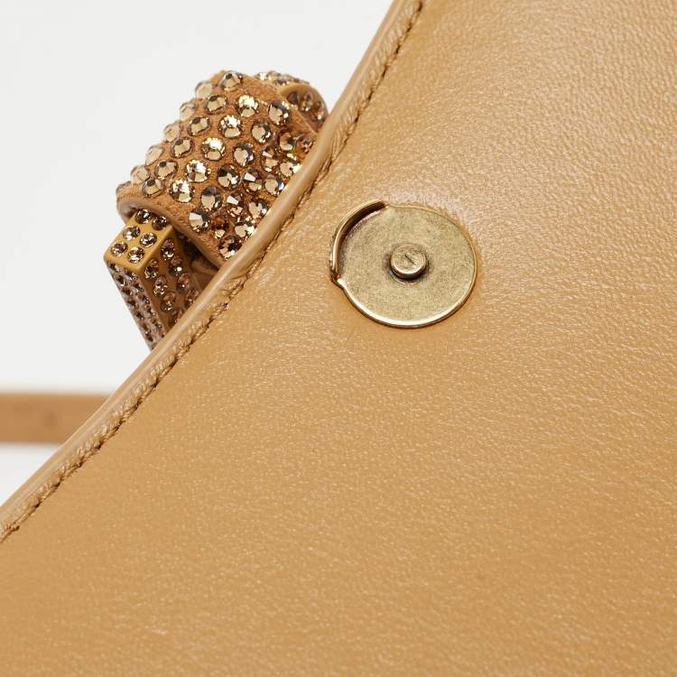 Pre Owned Balenciaga Gold/Brown Leather XS Crystal Hourglass Top Handle Bag