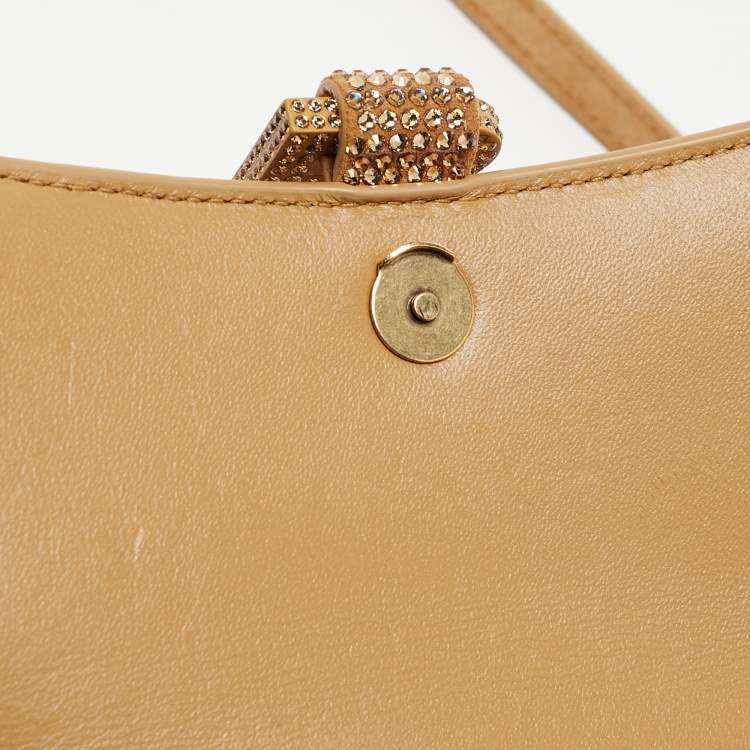 Pre Owned Balenciaga Gold/Brown Leather XS Crystal Hourglass Top Handle Bag