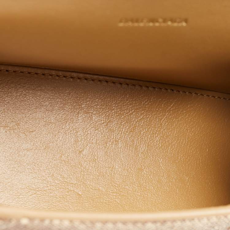 Pre Owned Balenciaga Gold/Brown Leather XS Crystal Hourglass Top Handle Bag