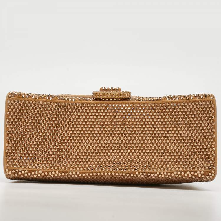 Pre Owned Balenciaga Gold/Brown Leather XS Crystal Hourglass Top Handle Bag