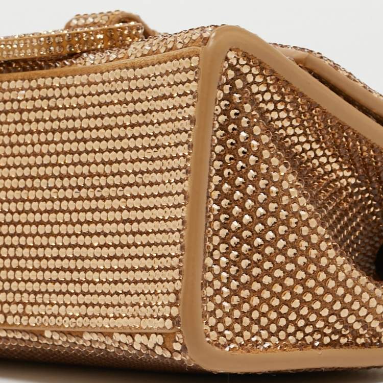 Pre Owned Balenciaga Gold/Brown Leather XS Crystal Hourglass Top Handle Bag