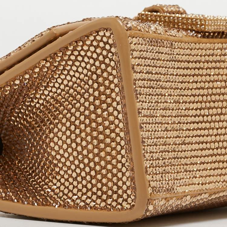 Pre Owned Balenciaga Gold/Brown Leather XS Crystal Hourglass Top Handle Bag