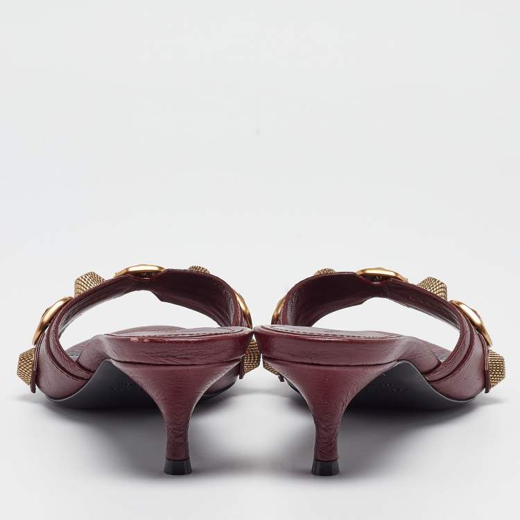 Pre Owned Balenciaga Burgundy Leather Le Cagole Slide Sandals Size 37