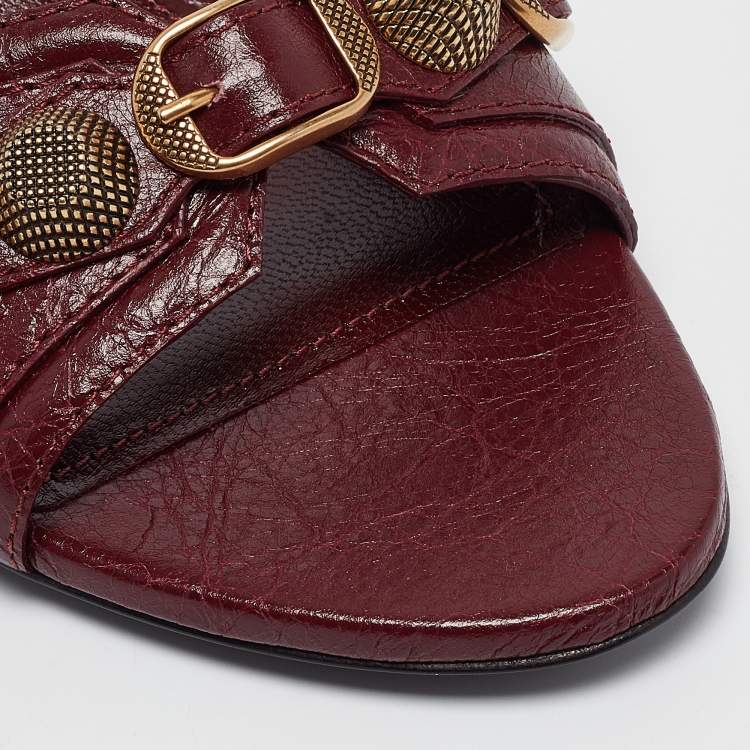 Pre Owned Balenciaga Burgundy Leather Le Cagole Slide Sandals Size 37