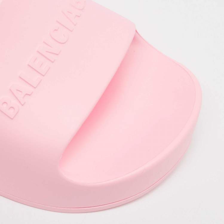 Pre Owned Balenciaga Pink Rubber Logo Chunky Slides Size 40