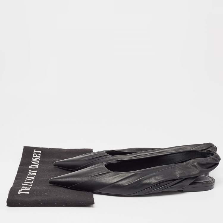 Pre Owned Balenciaga Black Leather Pointed Toe Slingback Flats Size 40