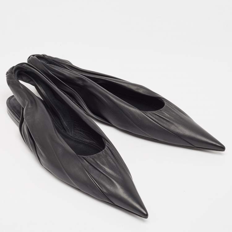 Pre Owned Balenciaga Black Leather Pointed Toe Slingback Flats Size 40