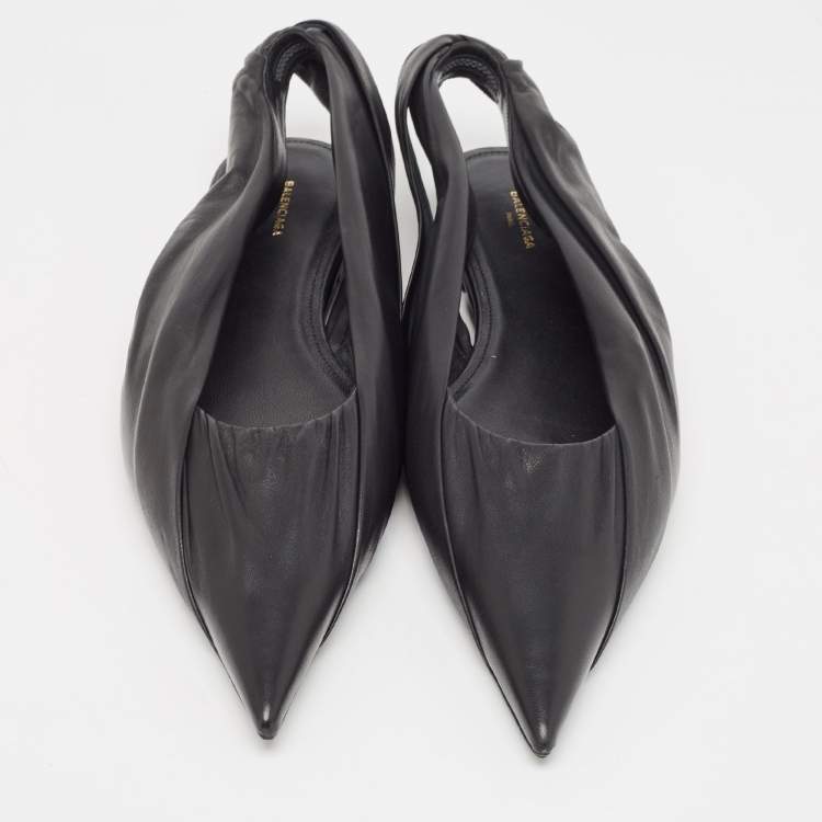 Pre Owned Balenciaga Black Leather Pointed Toe Slingback Flats Size 40