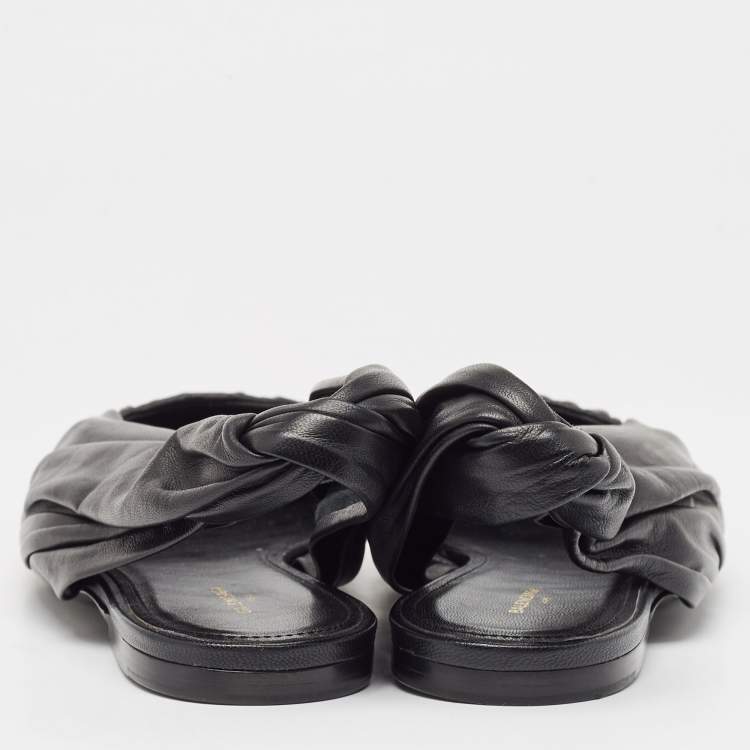 Pre Owned Balenciaga Black Leather Pointed Toe Slingback Flats Size 40
