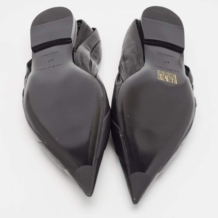 Pre Owned Balenciaga Black Leather Pointed Toe Slingback Flats Size 40