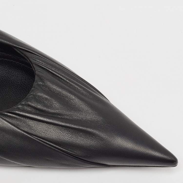 Pre Owned Balenciaga Black Leather Pointed Toe Slingback Flats Size 40