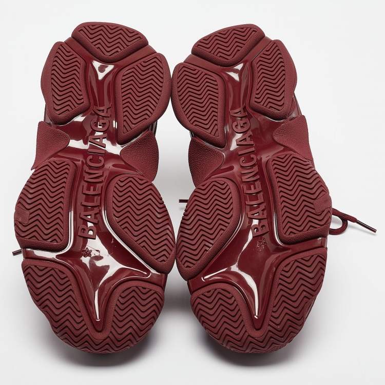 Pre Owned Balenciaga Burgundy Mesh and Nubuck Leather Triple S Lace Up Sneakers Size  37