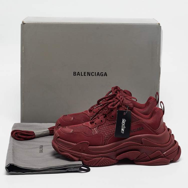 Pre Owned Balenciaga Burgundy Mesh and Nubuck Leather Triple S Lace Up Sneakers Size  37