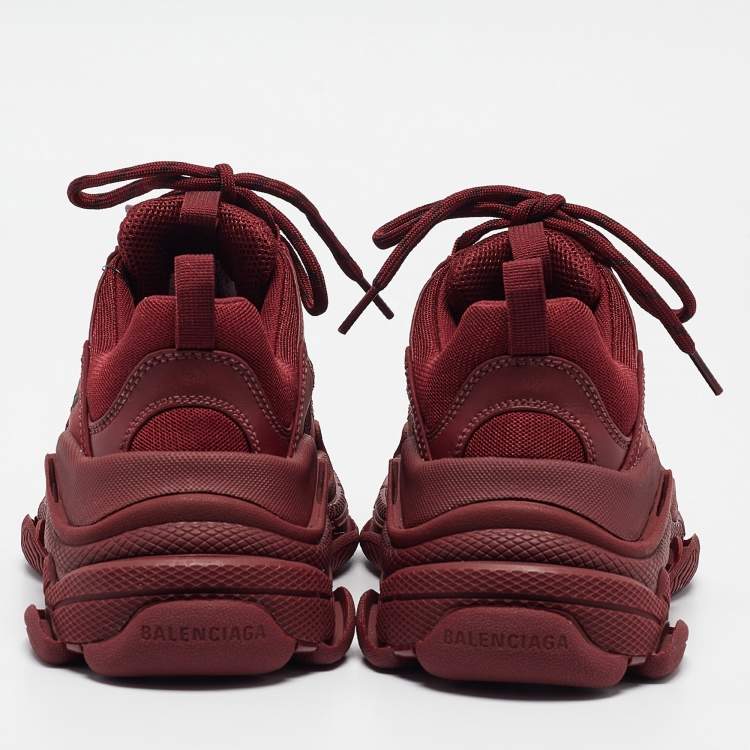 Pre Owned Balenciaga Burgundy Mesh and Nubuck Leather Triple S Lace Up Sneakers Size  37