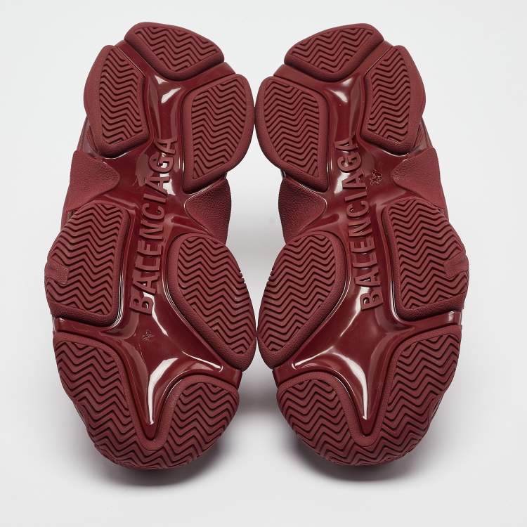 Pre Owned Balenciaga Burgundy Faux Leather and Mesh Triple S Sneakers Size 37
