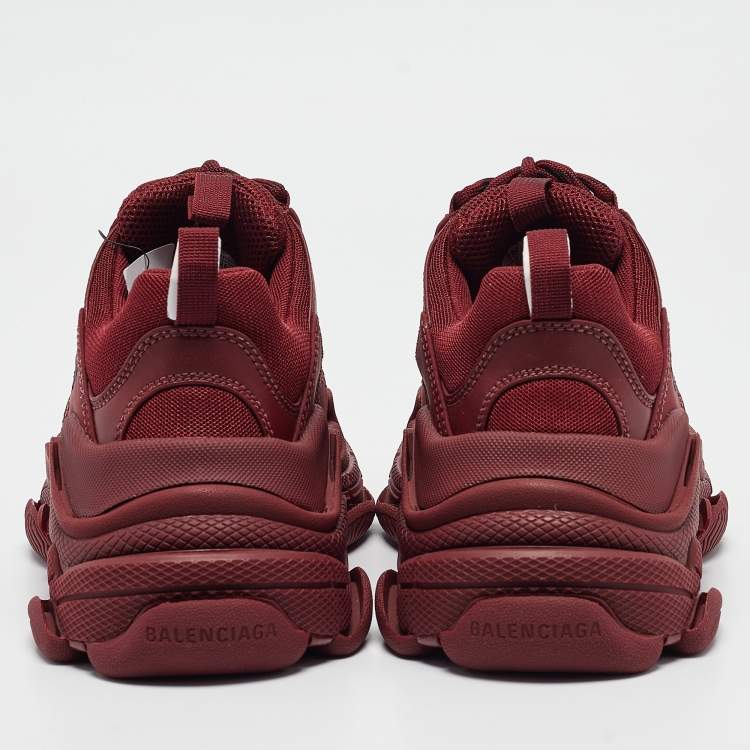 Pre Owned Balenciaga Burgundy Faux Leather and Mesh Triple S Sneakers Size 37