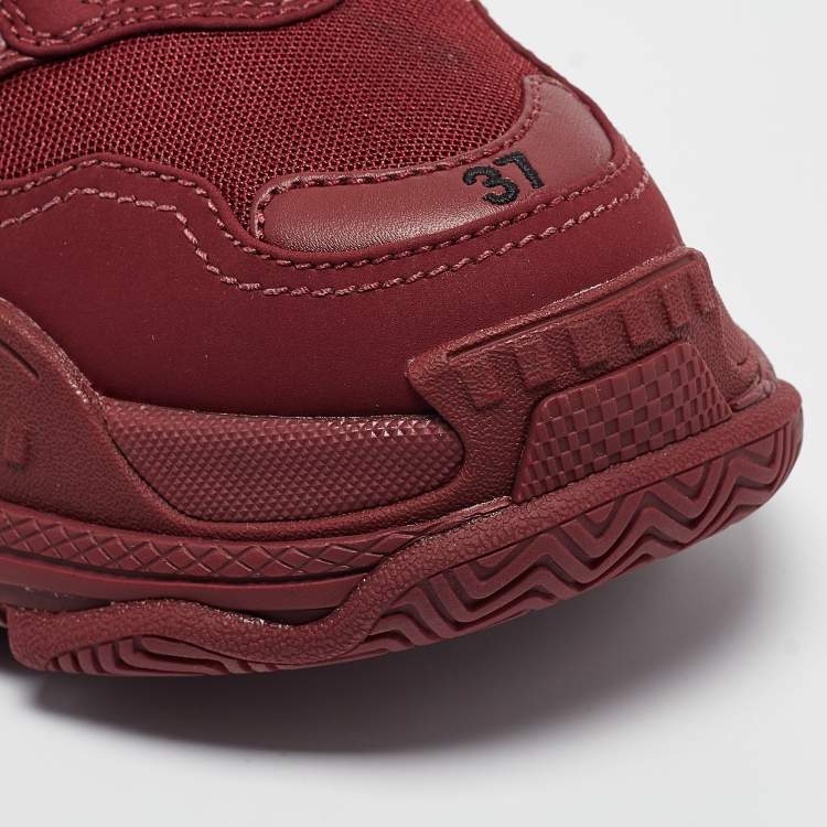 Pre Owned Balenciaga Burgundy Faux Leather and Mesh Triple S Sneakers Size 37