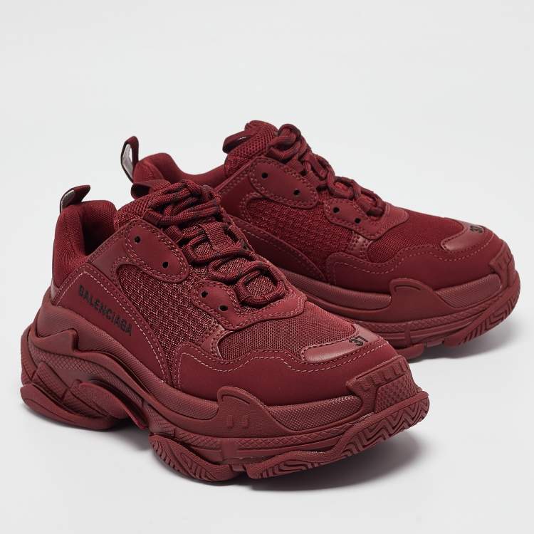 Pre Owned Balenciaga Burgundy Faux Leather and Mesh Triple S Sneakers Size 37