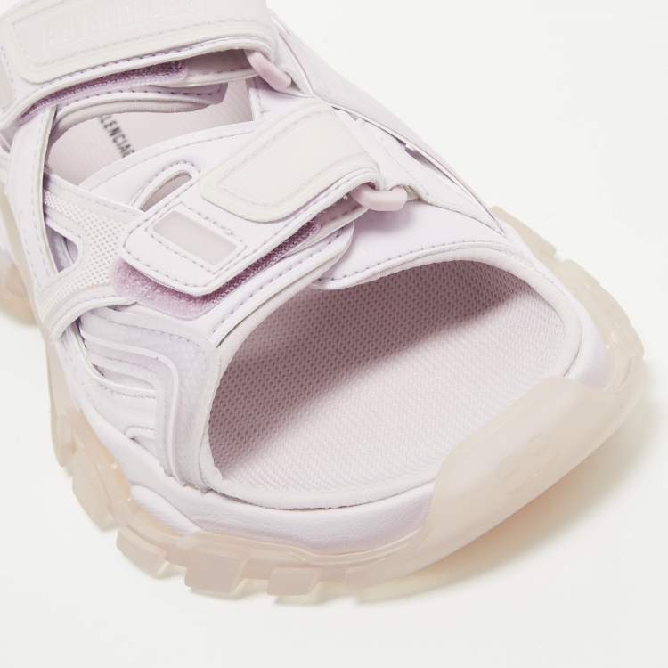 Pre Owned Balenciaga Lilac Rubber and Faux Leather Track Sandals Size 38