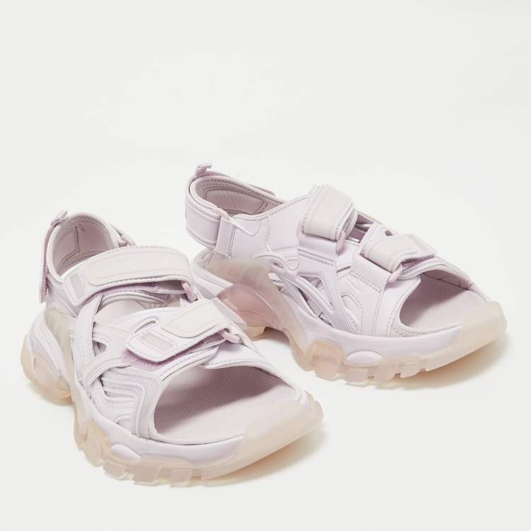Pre Owned Balenciaga Lilac Rubber and Faux Leather Track Sandals Size 38