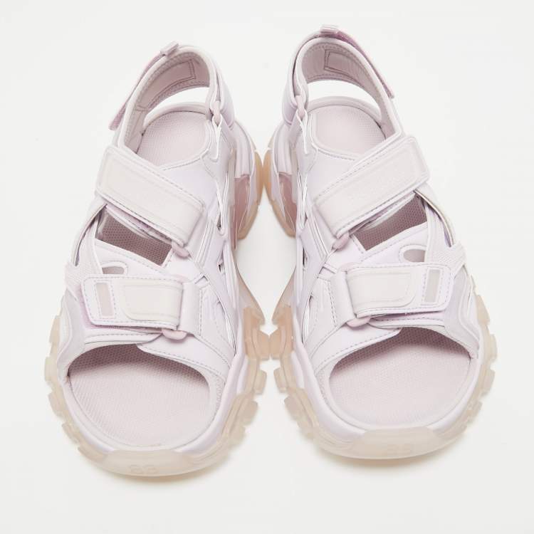Pre Owned Balenciaga Lilac Rubber and Faux Leather Track Sandals Size 38