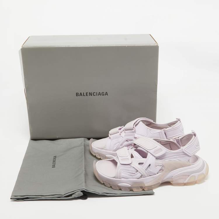 Pre Owned Balenciaga Lilac Rubber and Faux Leather Track Sandals Size 38