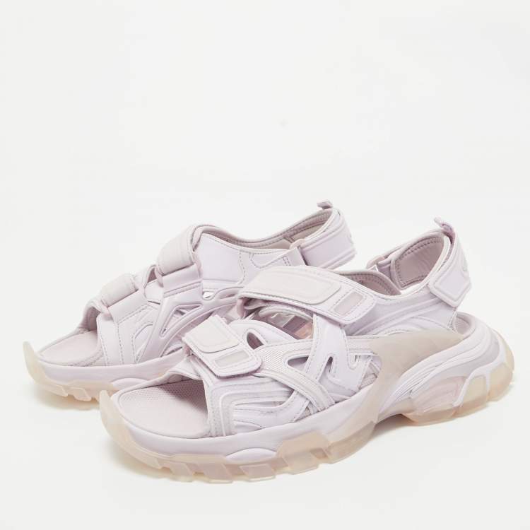 Pre Owned Balenciaga Lilac Rubber and Faux Leather Track Sandals Size 38