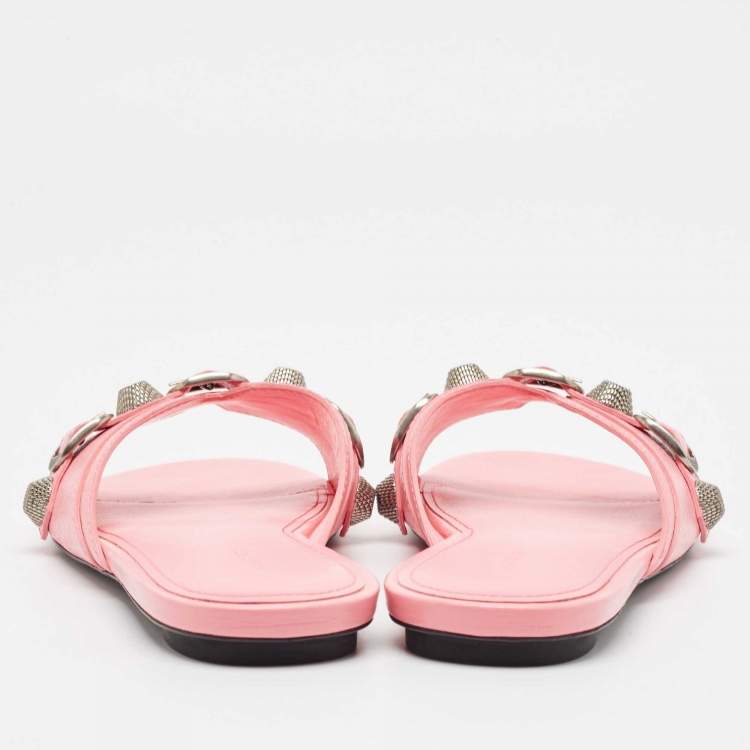 مملوكة مسبقًا Balenciaga Pink Leather Le Cagole Flat Slides Size 38