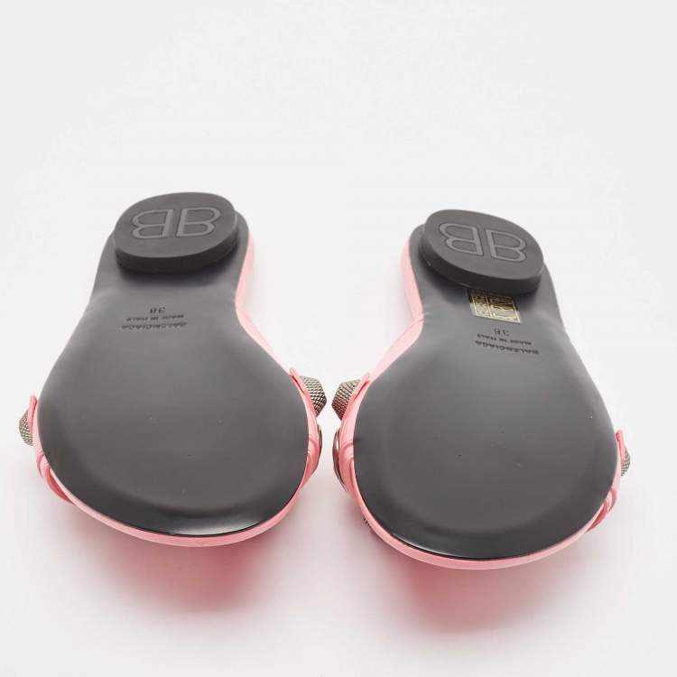 مملوكة مسبقًا Balenciaga Pink Leather Le Cagole Flat Slides Size 38