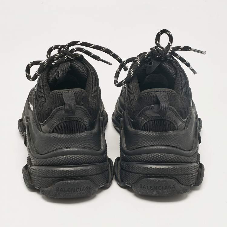 Pre Owned Balenciaga Black Mesh and Faux Leather Triple S Lace Up Sneakers Size 35