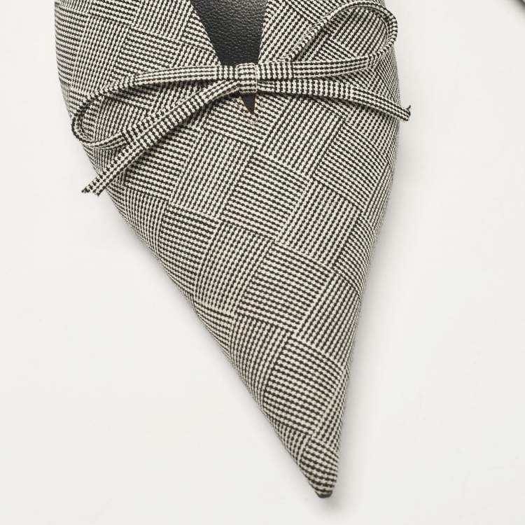 Pre Owned Balenciaga Black/White Check Fabric Bow Knife Mules Size 41