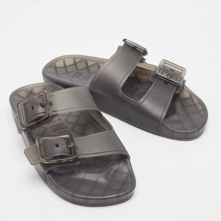 Pre Owned Balenciaga Black Rubber Mallorca Flat Sandals Size 39