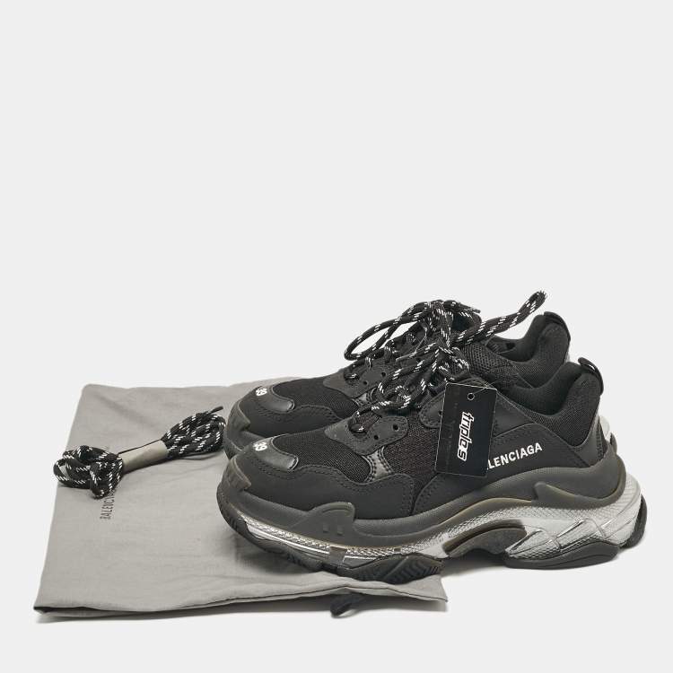 Pre Owned Balenciaga Black Faux Leather and Mesh Triple S Clear Sole Sneakers Size 39