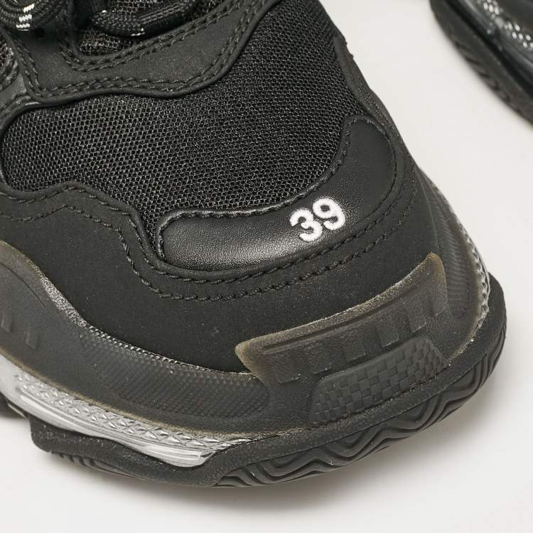 Pre Owned Balenciaga Black Faux Leather and Mesh Triple S Clear Sole Sneakers Size 39