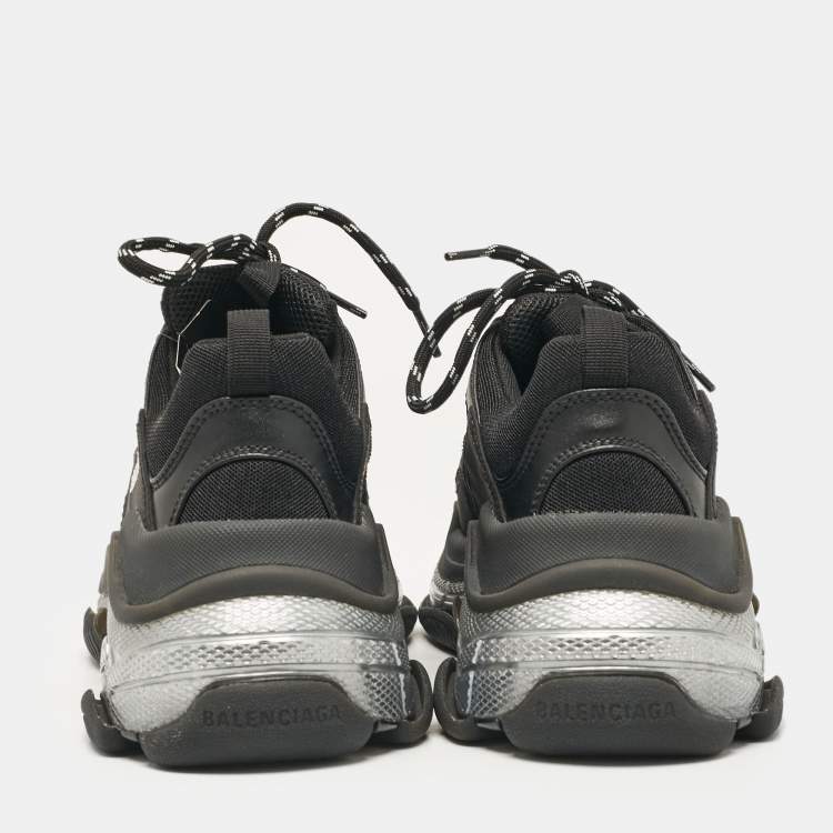 Pre Owned Balenciaga Black Faux Leather and Mesh Triple S Clear Sole Sneakers Size 39