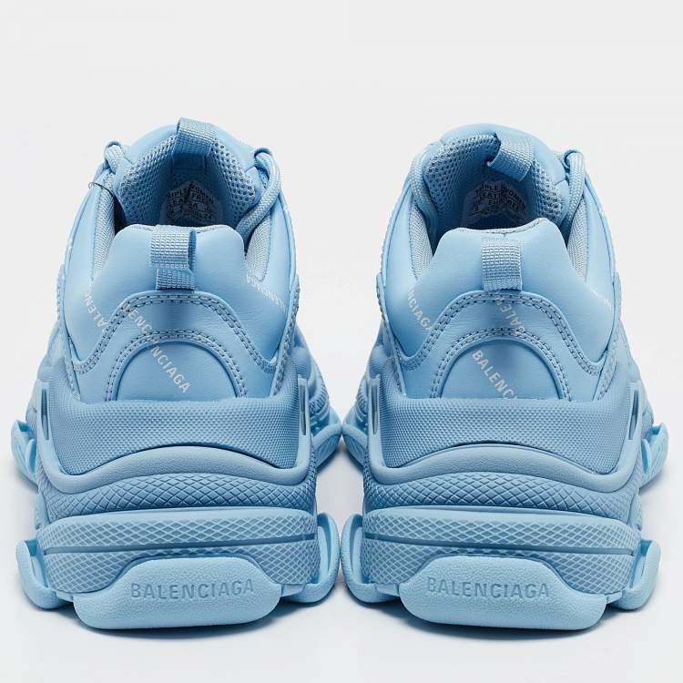 Pre Owned Balenciaga Blue Faux Leather Allover Logo Triple S Sneakers Size 36