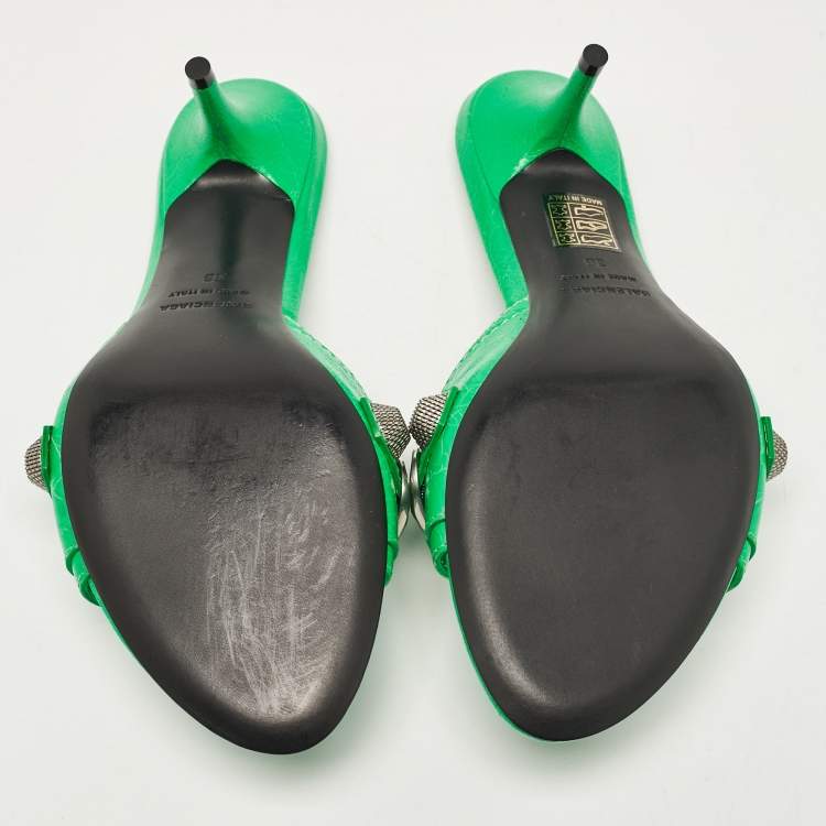 مملوكة مسبقًا Balenciaga Green Leather Le Cagole Studded Slide Sandals Size 36
