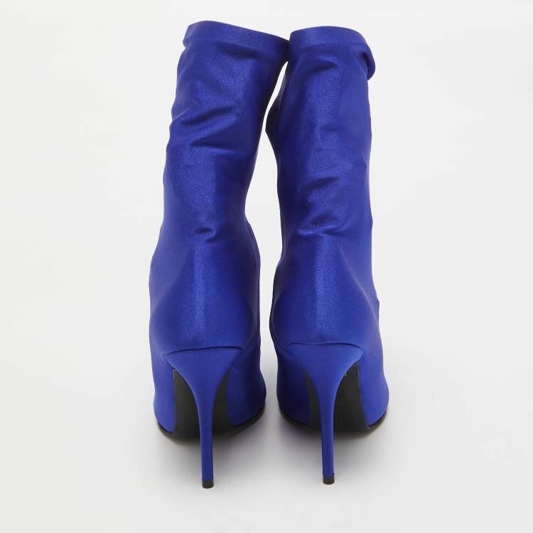 Pre Owned Balenciaga Blue Stretch Fabric Ankle Length Boots Size 38.5